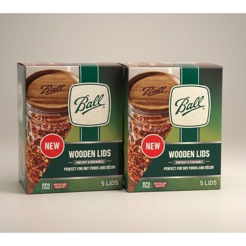 Ball Wooden Lids 10 Total (2 Packs of 5) Regular Mouth NEW in Box Airtight
